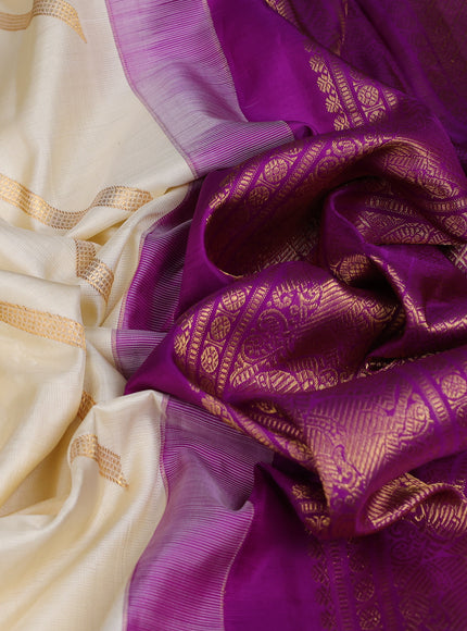 Cream - Purple Pure Kanchipuram Silk Saree