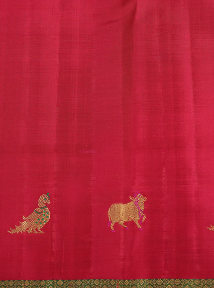 Beige - Red  Pure Kanchipuram Silk Saree
