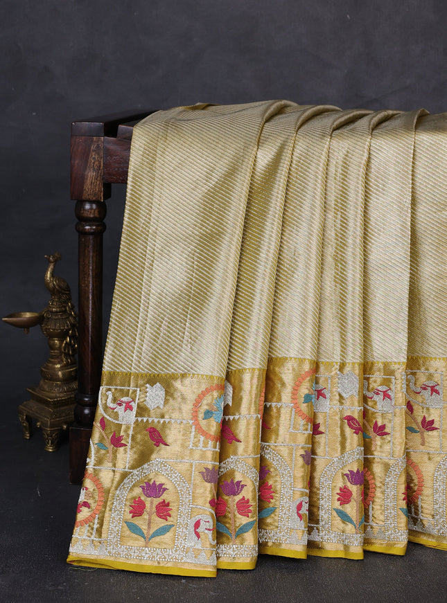 Gold Pure Kanchipuram Tissue Embroidery Silk Saree