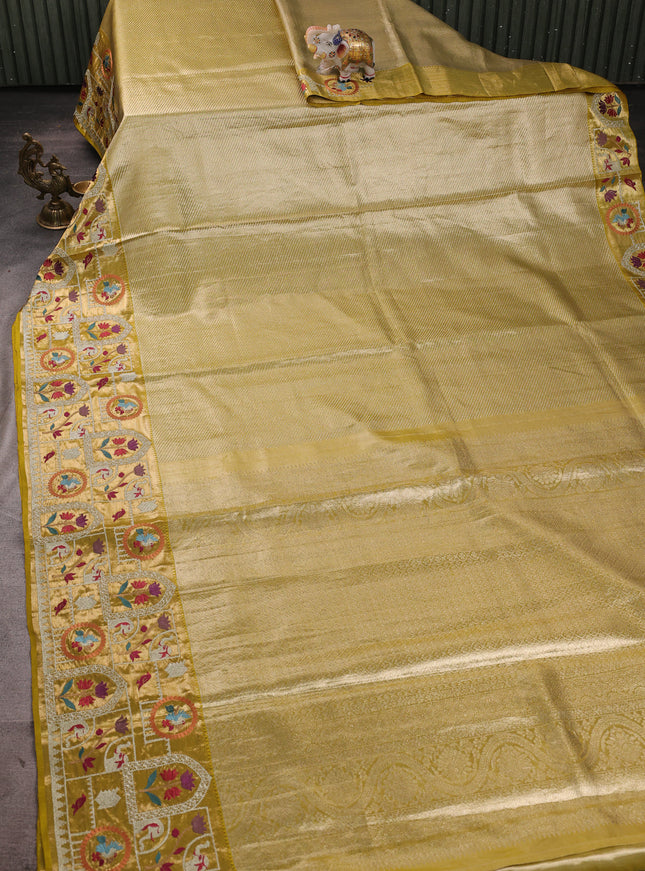 Gold Pure Kanchipuram Tissue Embroidery Silk Saree
