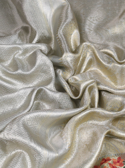 Silver Grey Pure Kanchipuram Tissue Embroidery Silk Saree