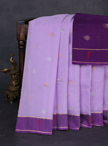 Lavender - Purple Cotton Zari Kota Silk Saree