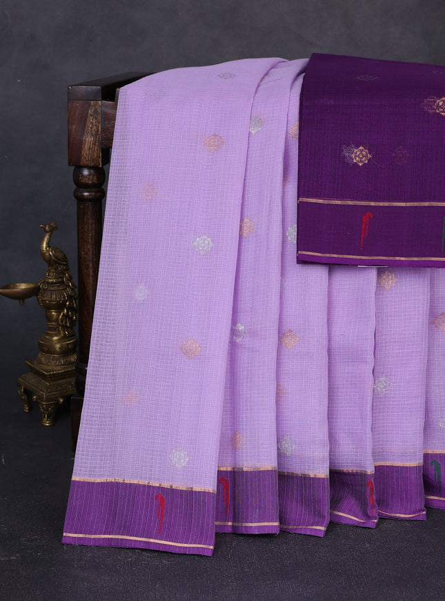 Lavender - Purple Cotton Zari Kota Saree