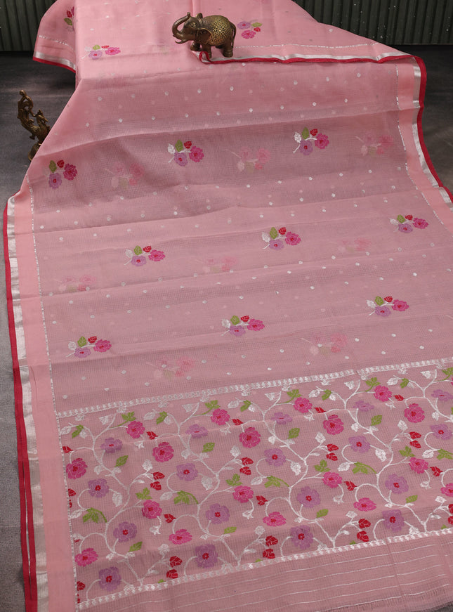 Peach - Red Cotton Zari Kota Saree