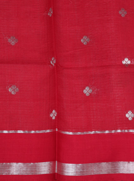 Peach - Red Cotton Zari Kota Silk Saree