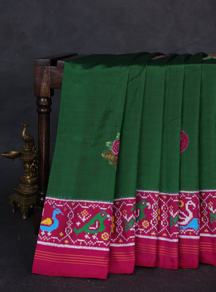 Green - Rani Pink Patan Patola Embroidery Silk Saree