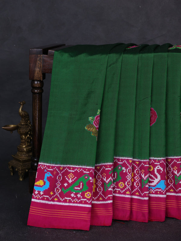 Green - Rani Pink Patan Patola Embroidery Silk Saree