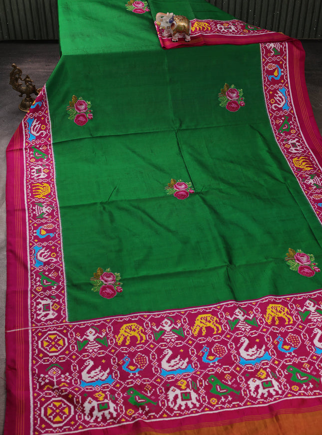 Green - Rani Pink Patan Patola Embroidery Silk Saree