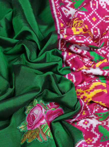Green - Rani Pink Patan Patola Embroidery Silk Saree