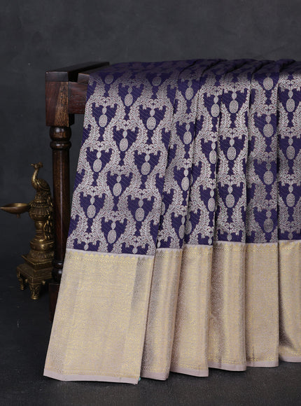 Blue - Beige Pure Kanchipuram Silk Saree