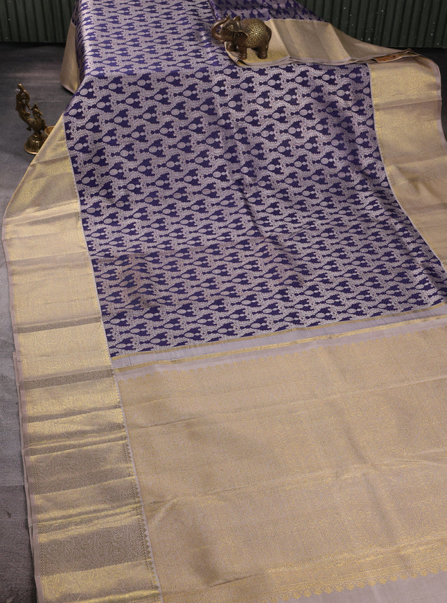 Blue - Beige Pure Kanchipuram Silk Saree