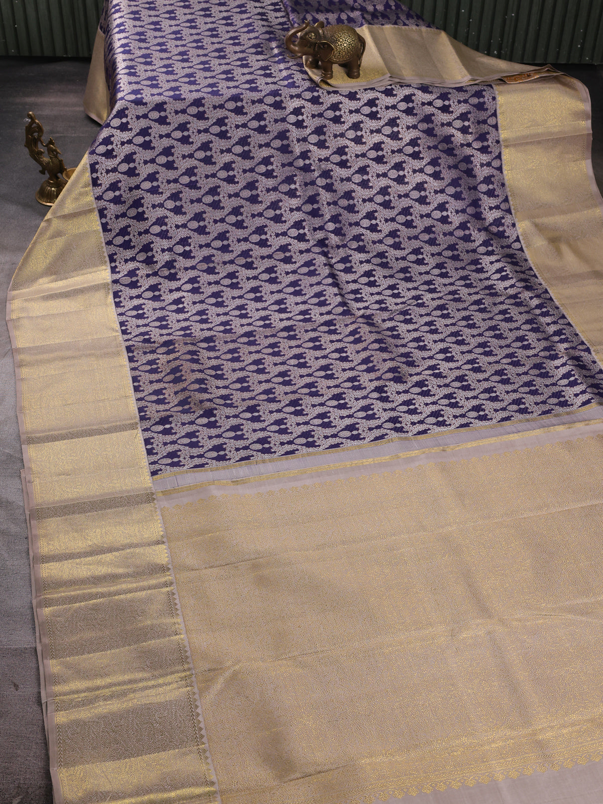 Blue - Beige Pure Kanchipuram Silk Saree