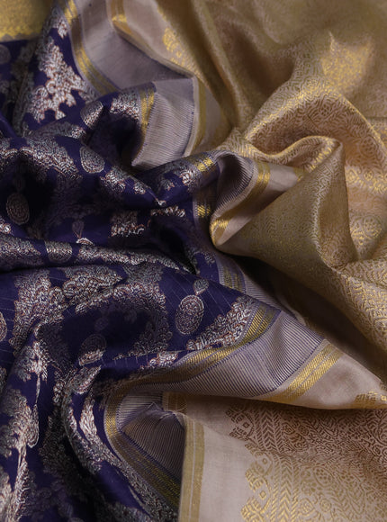 Blue - Beige Pure Kanchipuram Silk Saree