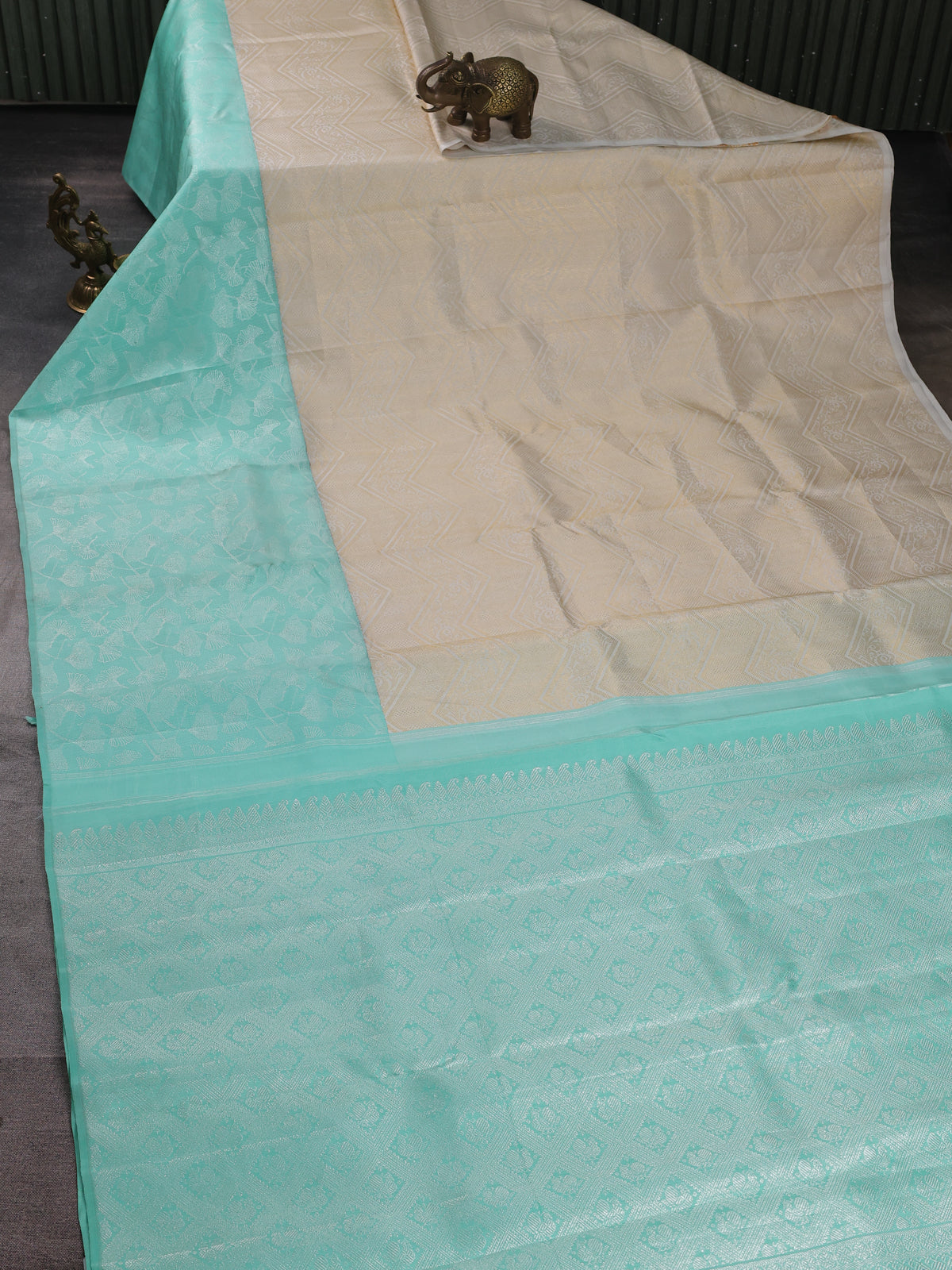 Off White - Sky Blue Pure Kanchipuram Silk Saree