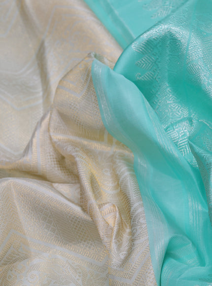 Off White - Sky Blue Pure Kanchipuram Silk Saree