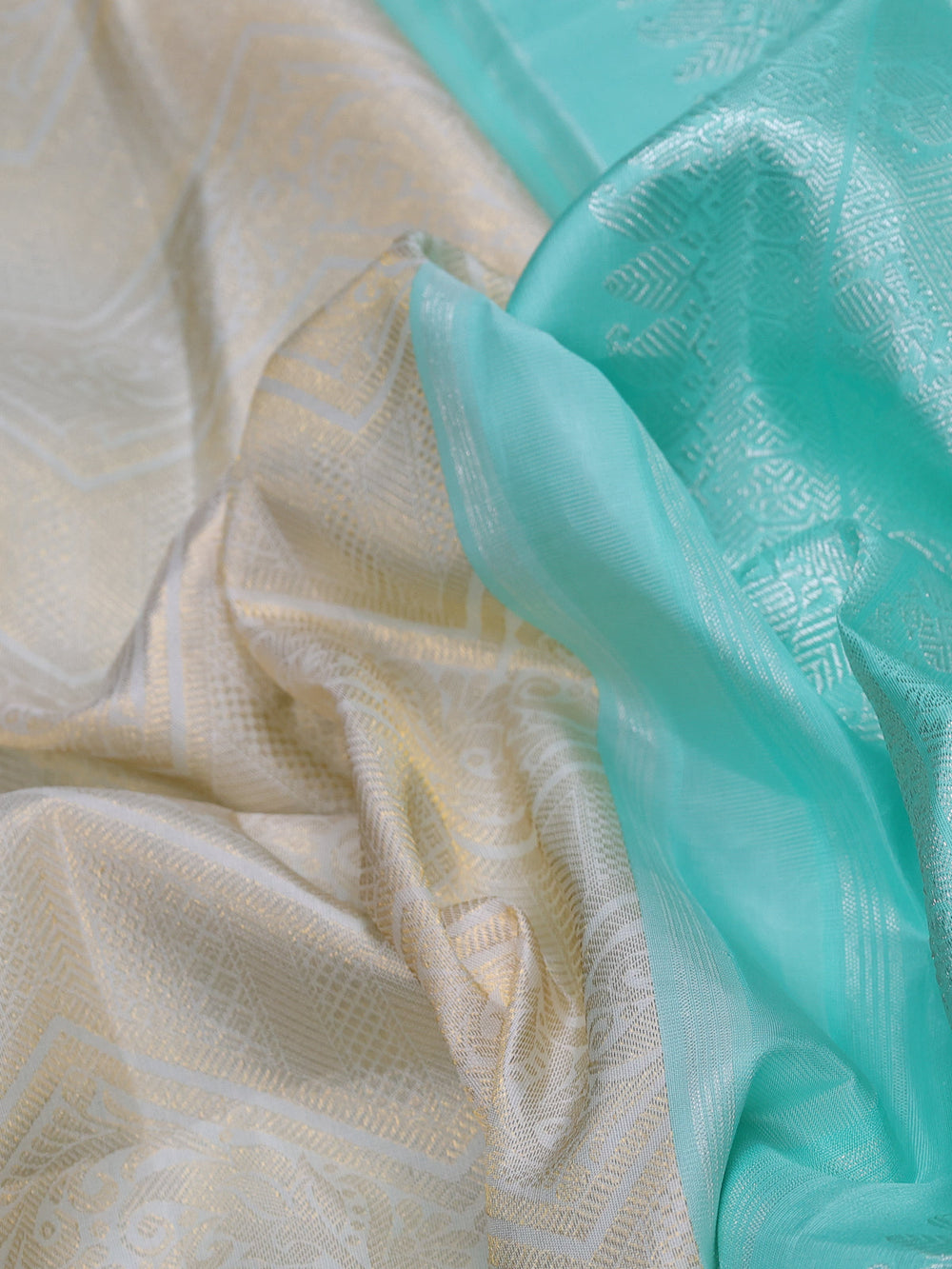 Off White - Sky Blue Pure Kanchipuram Silk Saree