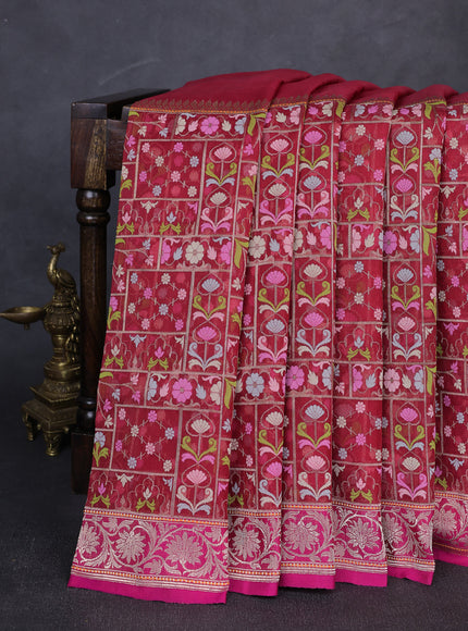 Maroon - Pink Banarasi Kora Real Zari Saree