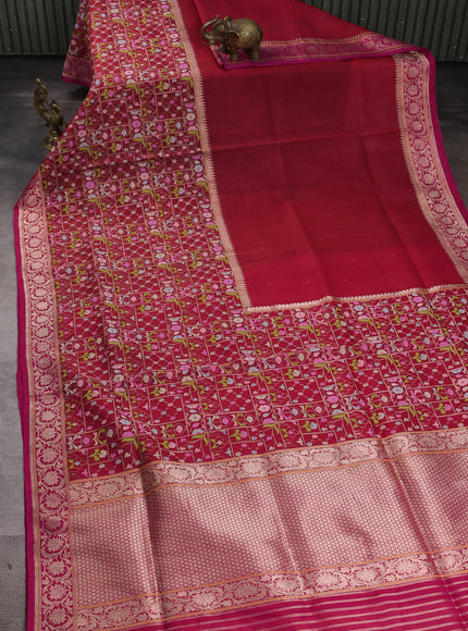 Maroon - Pink Banarasi Kora Real Zari Saree