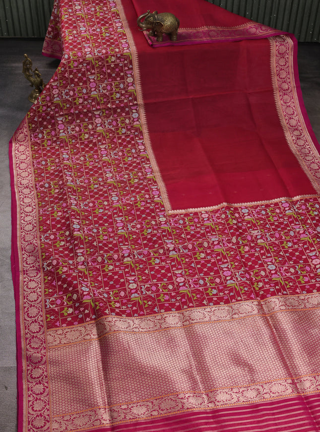 Maroon - Pink Banarasi Kora Real Zari Saree