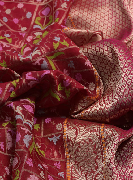 Maroon - Pink Banarasi Kora Real Zari Saree