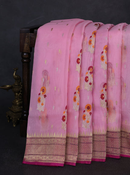 Light Pink - Rani Pink Banarasi Kora Saree