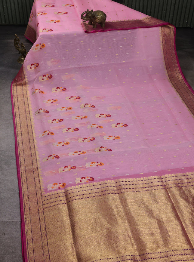 Light Pink - Rani Pink Banarasi Kora Saree