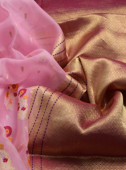 Light Pink - Rani Pink Banarasi Kora Saree