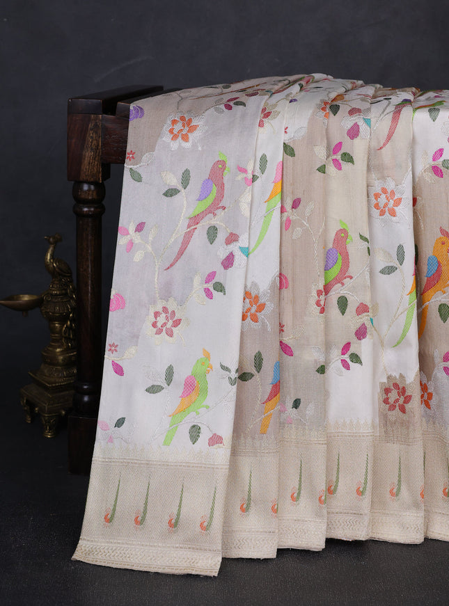 Beige Banarasi Tussar Silk Saree