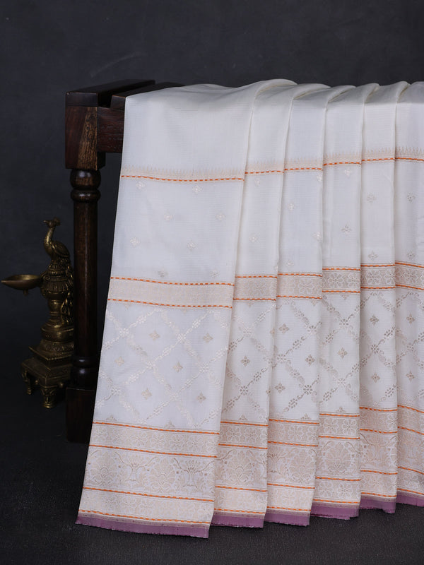 Off White - Purple Banarasi Silk Saree