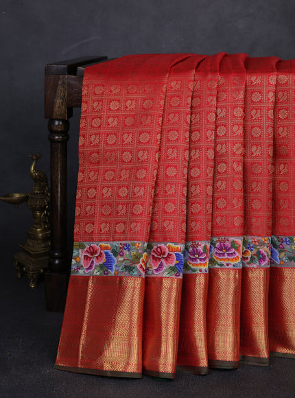 Red Pure Kanchipuram Embroidery Silk Saree