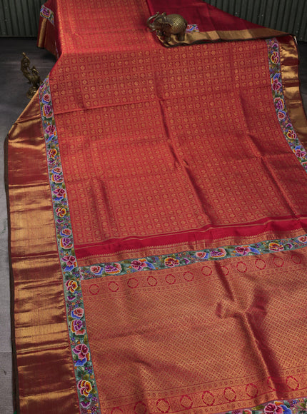 Red Pure Kanchipuram Embroidery Silk Saree