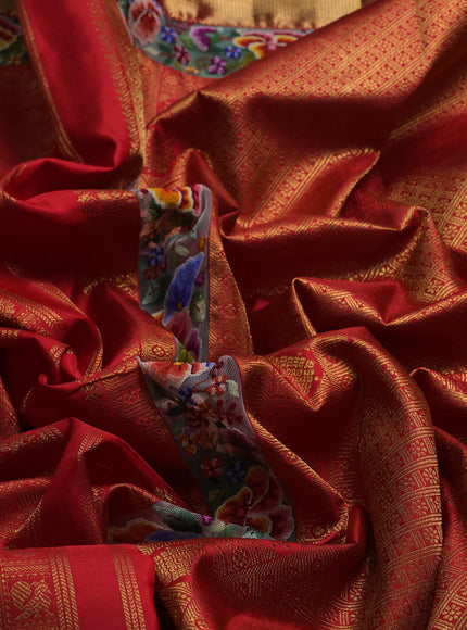 Red Pure Kanchipuram Embroidery Silk Saree
