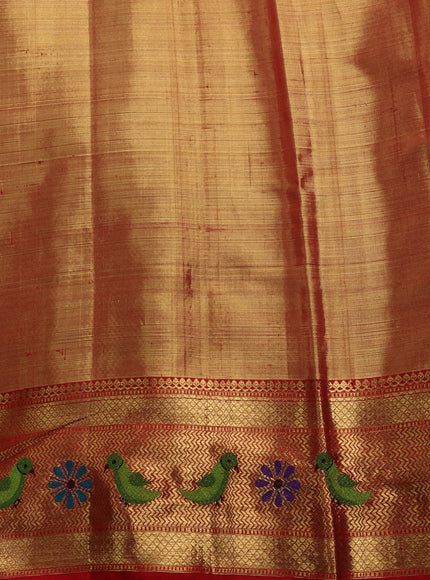 Gold - Red Pure Kanchipuram Embroidery Silk Saree