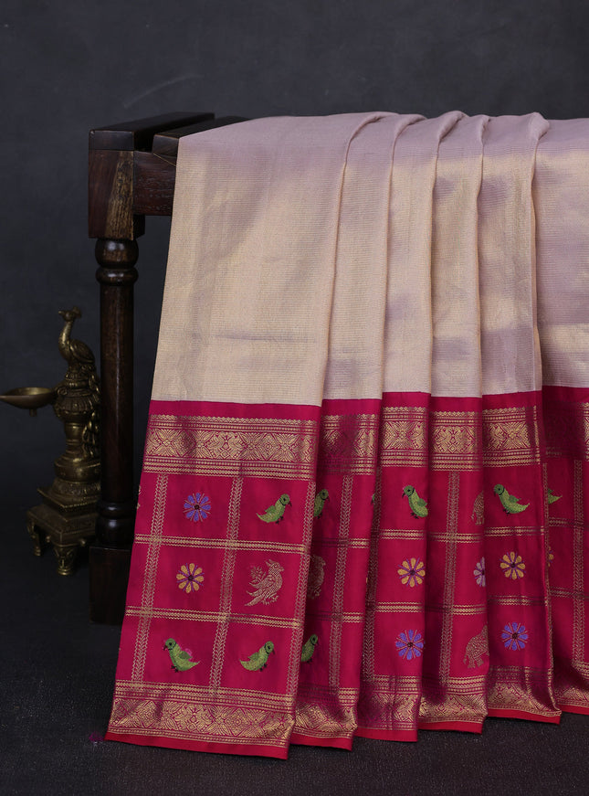 Pastel Pink - Pink Pure Kanchipuram Embroidery Silk Saree