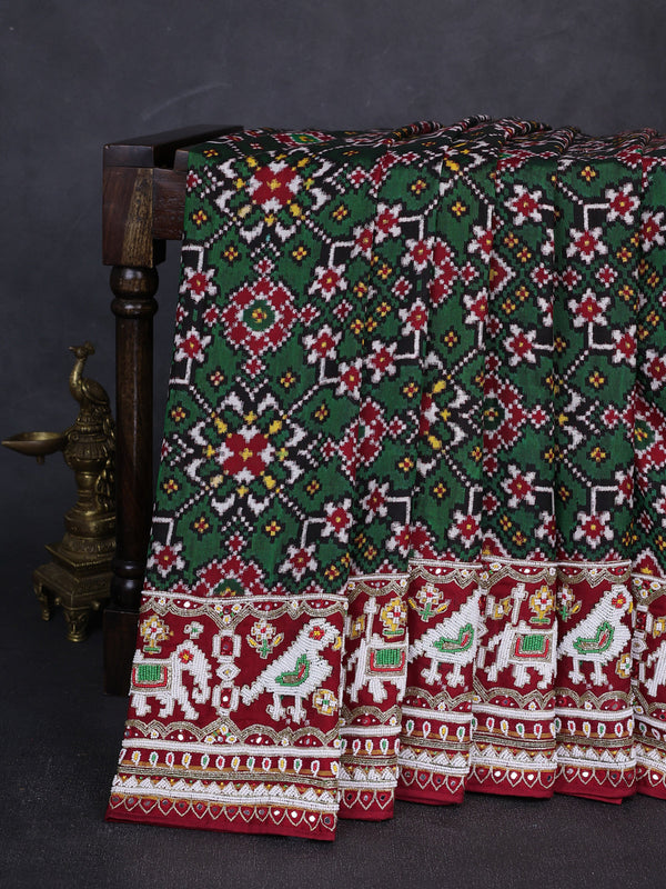 Green - Maroon Patan Patola Embroidery Saree