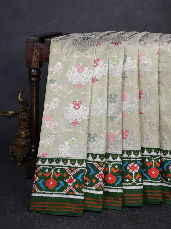 Pista Green - Green Banarasi Silk Embroidery Saree