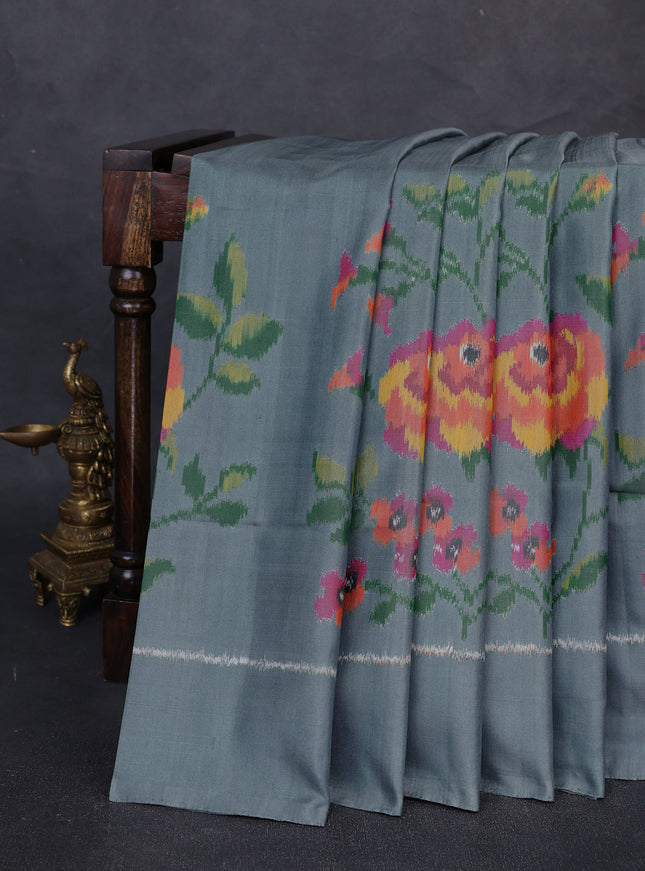 Grey Ikkat Silk Saree