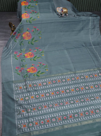 Grey Ikkat Silk Saree