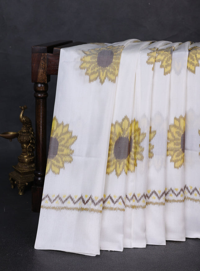 Off White Ikkat Silk Saree