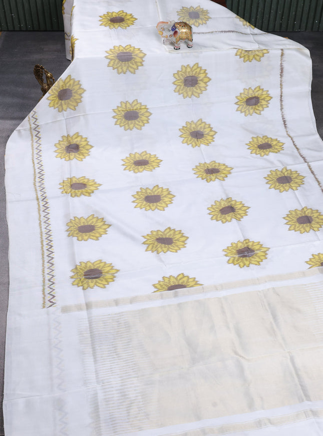 Off White Ikkat Silk Saree