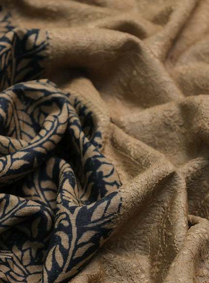 Black - Beige Printed Tussar Chikankari Embroidery Saree