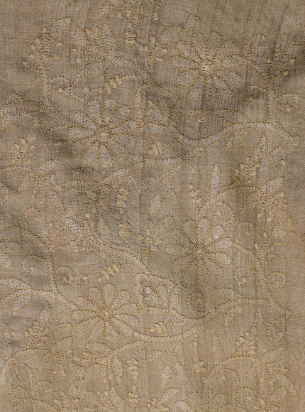Black - Beige Printed Tussar Chikankari Embroidery Saree