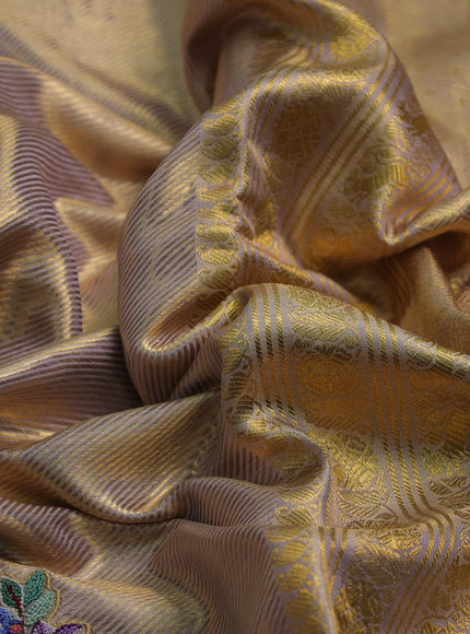 Lavender Pure Kanchipuram Silk Embroidery Saree