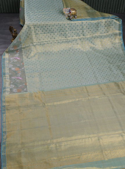 Pista Green Pure Kanchipuram Silk Saree With Kota Border