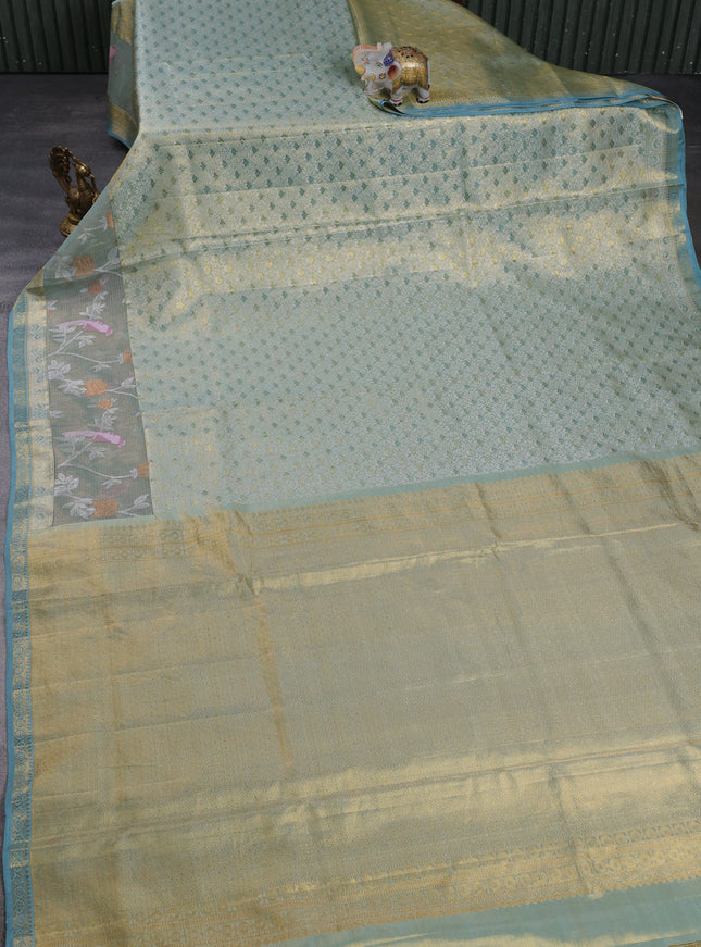Pista Green Pure Kanchipuram Silk Saree With Kota Border