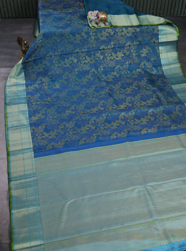 Peacock Blue - Sky Blue Pure Kanchipuram Silk Saree