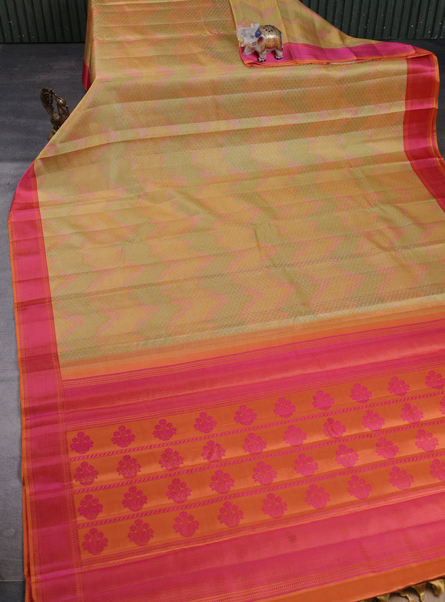 Yellow - Orange Pure Kanchipuram Silk Saree