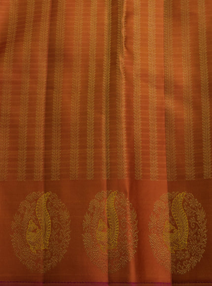 Lime Yellow - Rust Pure Kanchipuram Silk Saree