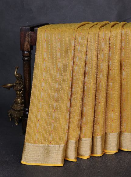 Mustard Yellow Banarasi Crepe Saree
