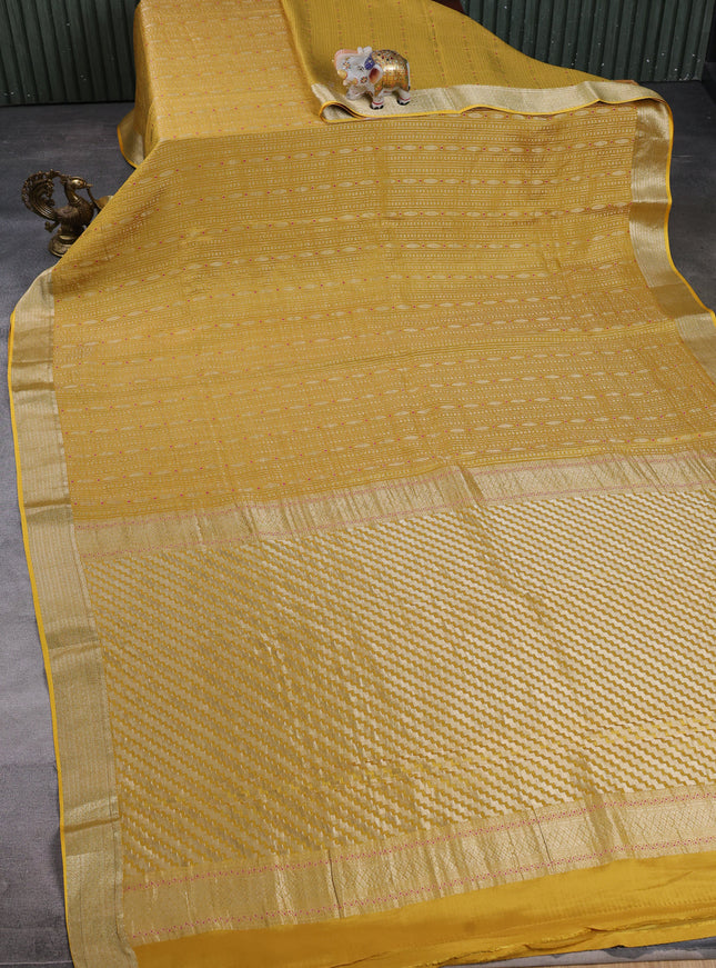 Mustard Yellow Banarasi Crepe Saree